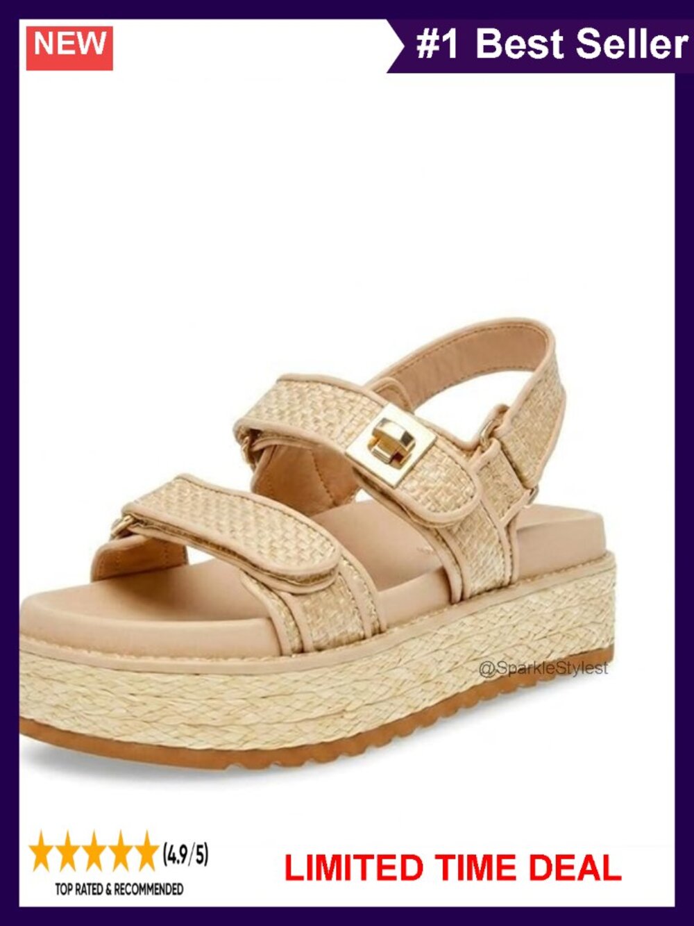 Raffia Platform Sandals Cushioned Footbed Adjustable Straps Beach